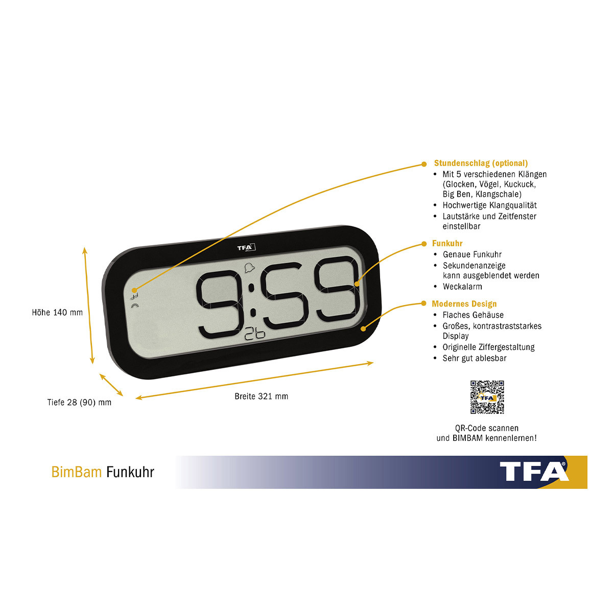 Годинник настільний TFA “BimBam”, чорний 60451401 51678