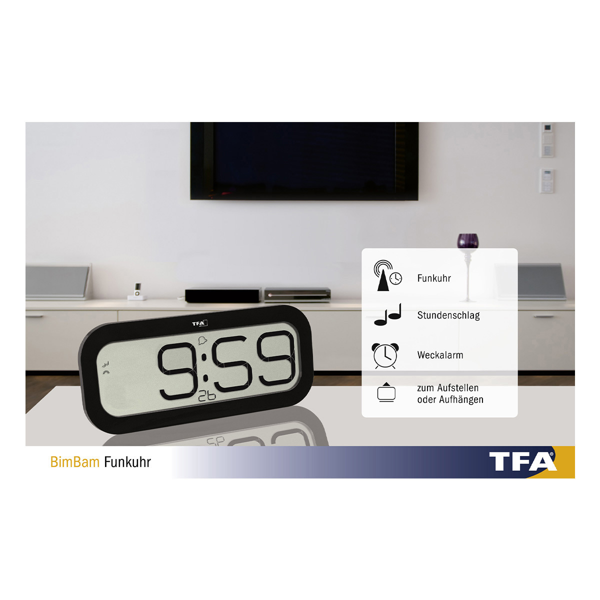 Годинник настільний TFA “BimBam”, чорний 60451401 51679