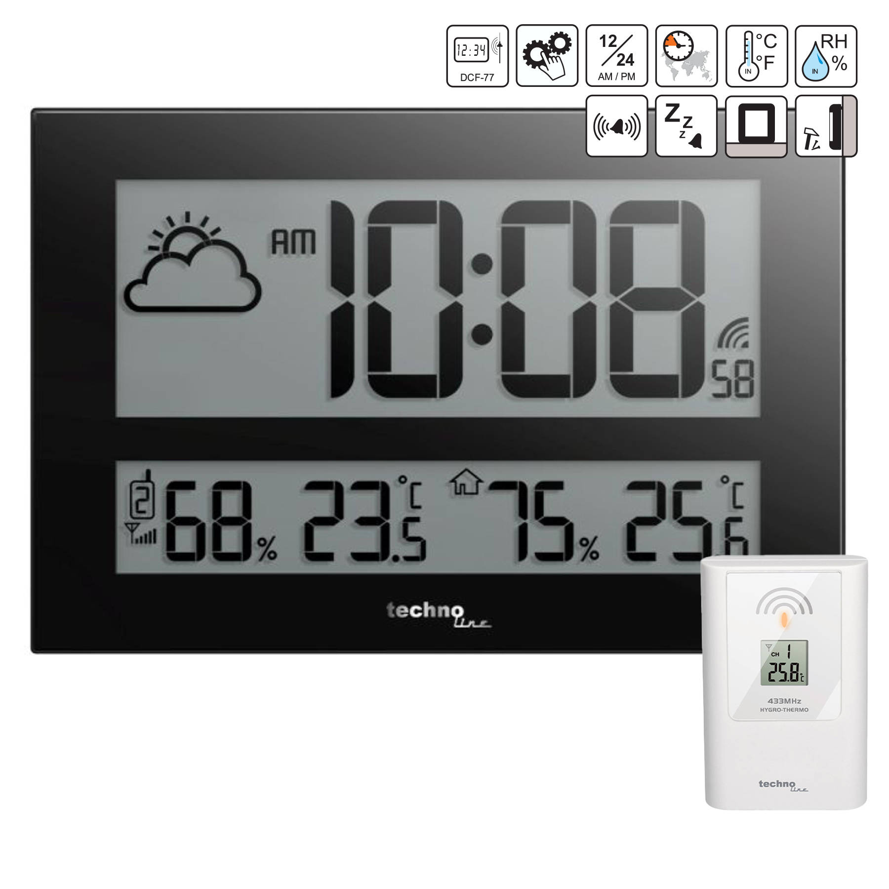 Настінний годинник Technoline WS8011 Black 54872