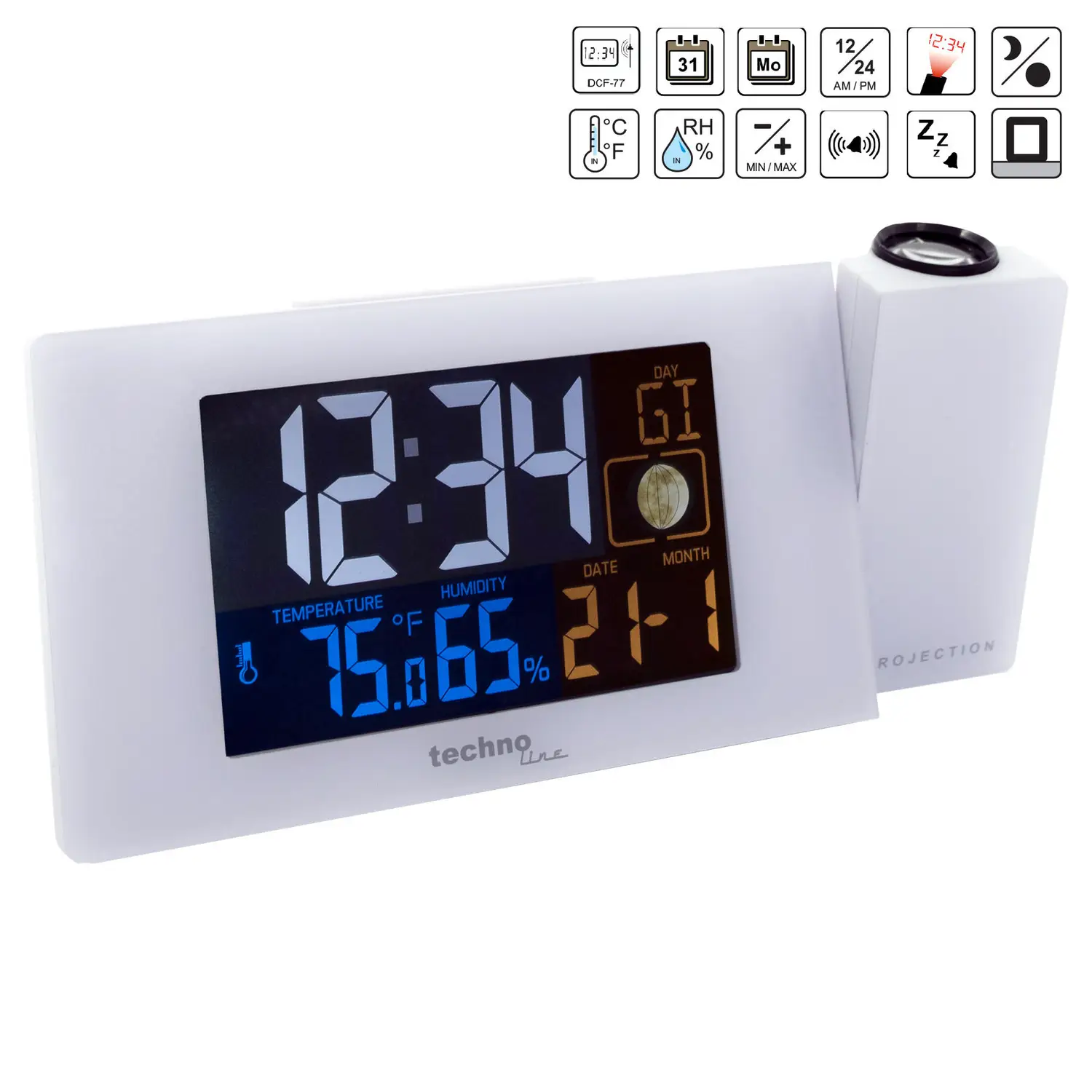 Годинник проекційний Technoline WT537 White (WT537) 108998